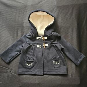 Carter's Baby Girls  Hooded Toggle Coat Jacket Navy Sherpa Lining Cat Pockets 9M
